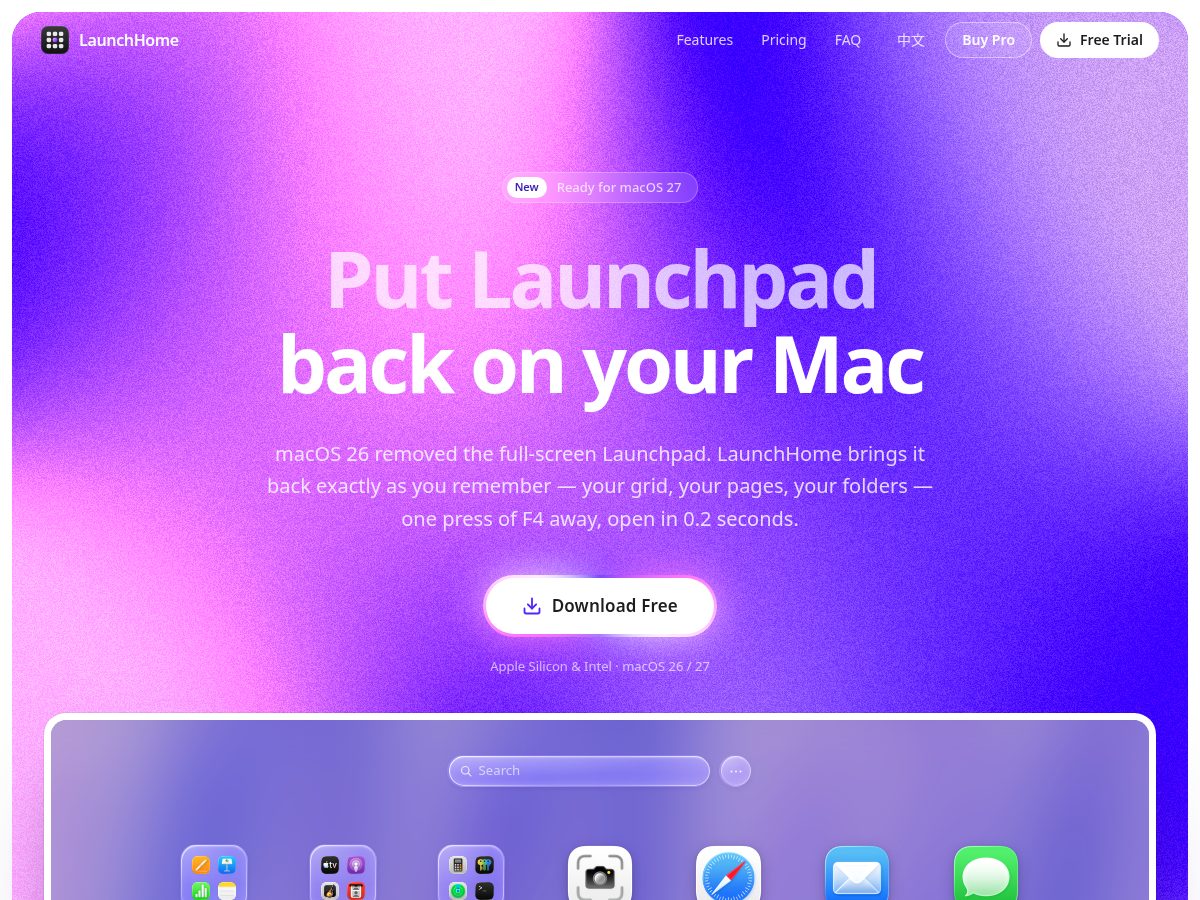 Landing-page snapshot of launchhome.app