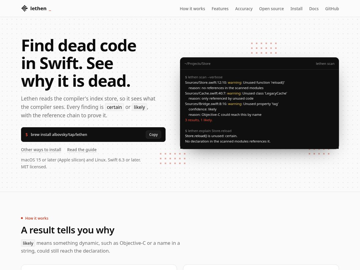Landing-page snapshot of lethen.dev