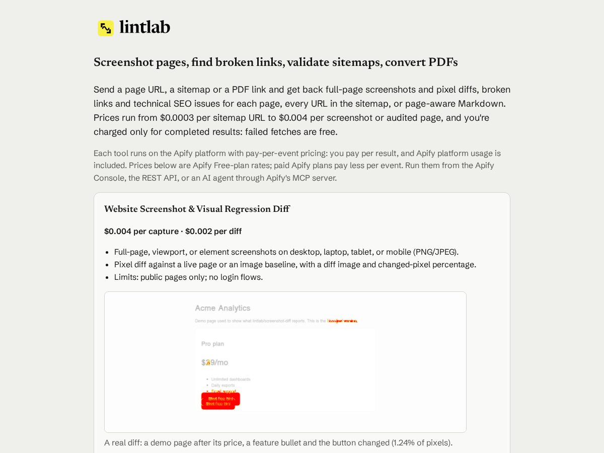 Landing-page snapshot of lintlab.dev