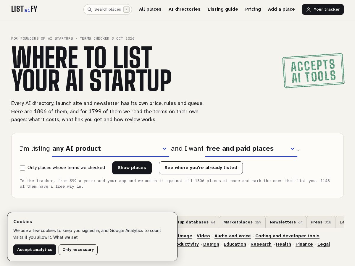 Landing-page snapshot of listaify.com
