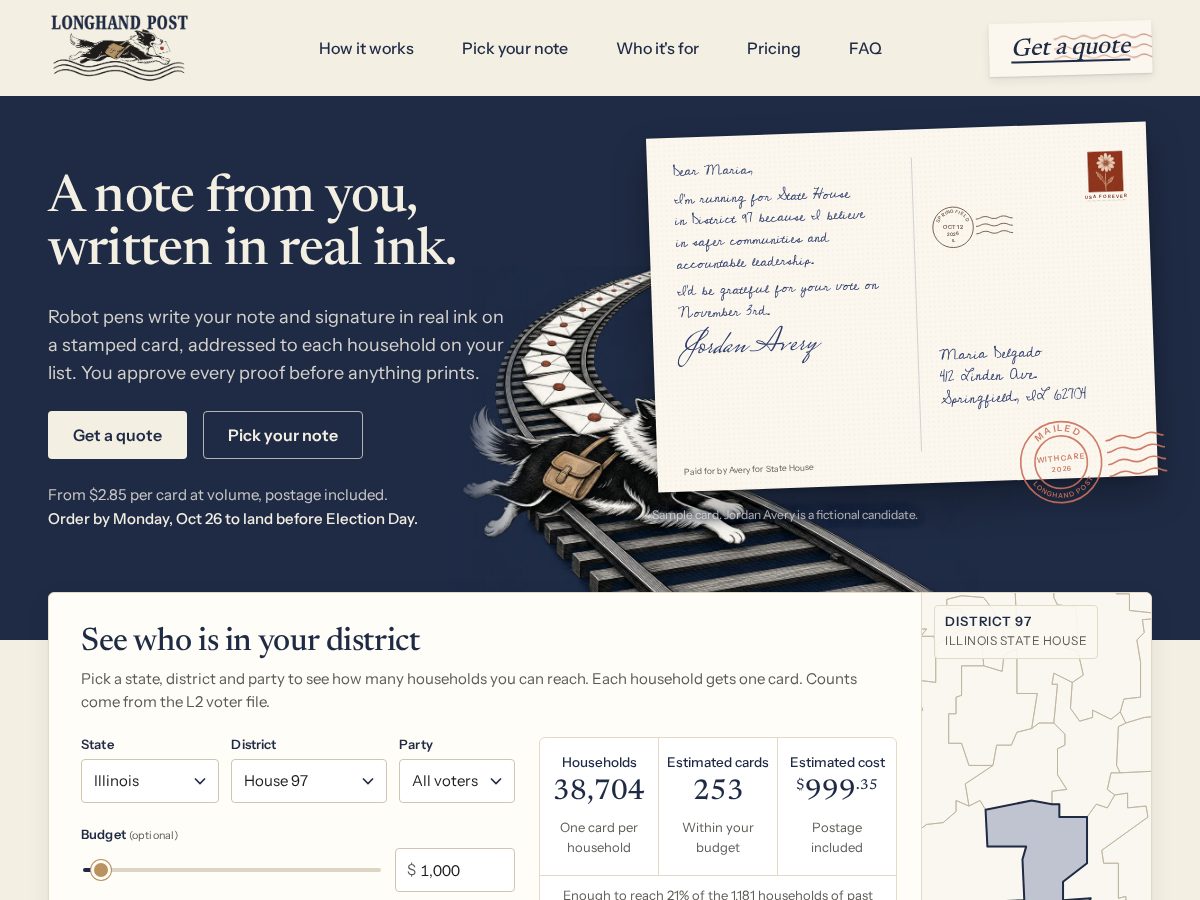 Landing-page snapshot of longhandpost.com
