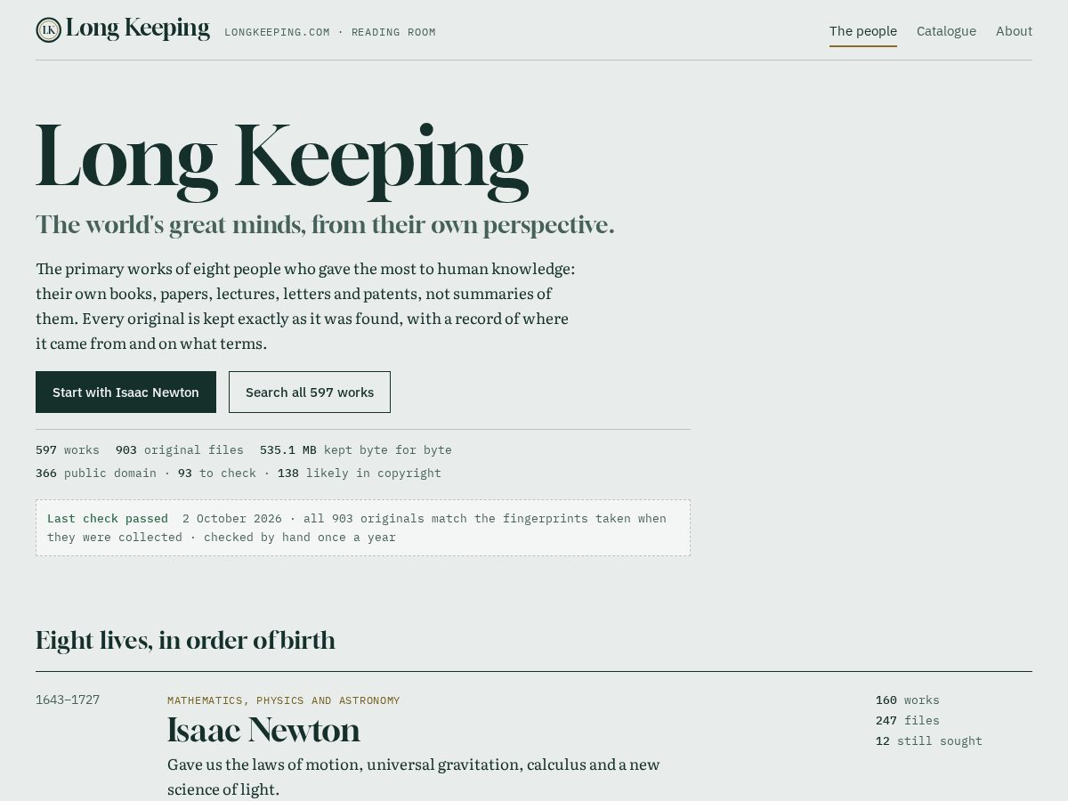 Landing-page snapshot of longkeeping.com