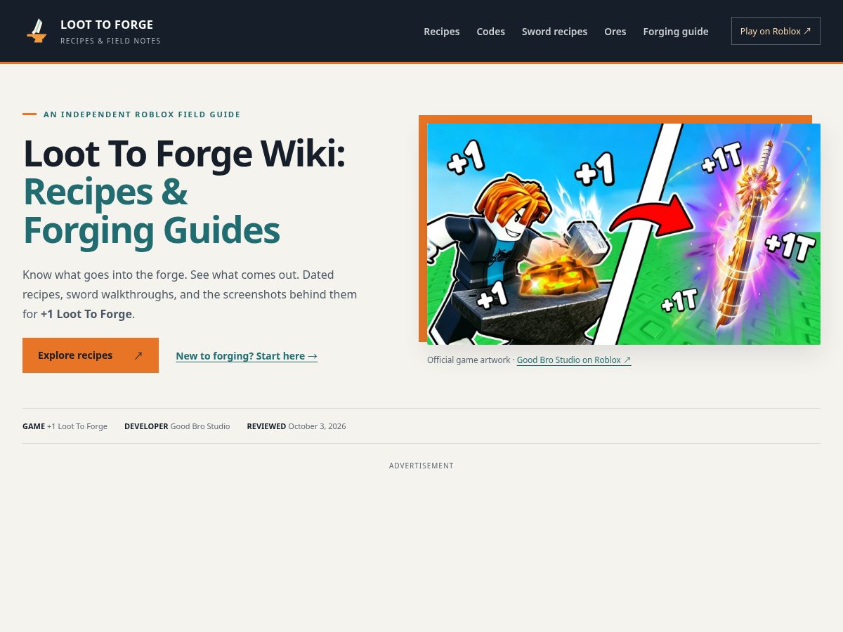 Landing-page snapshot of loottoforgerecipes.wiki