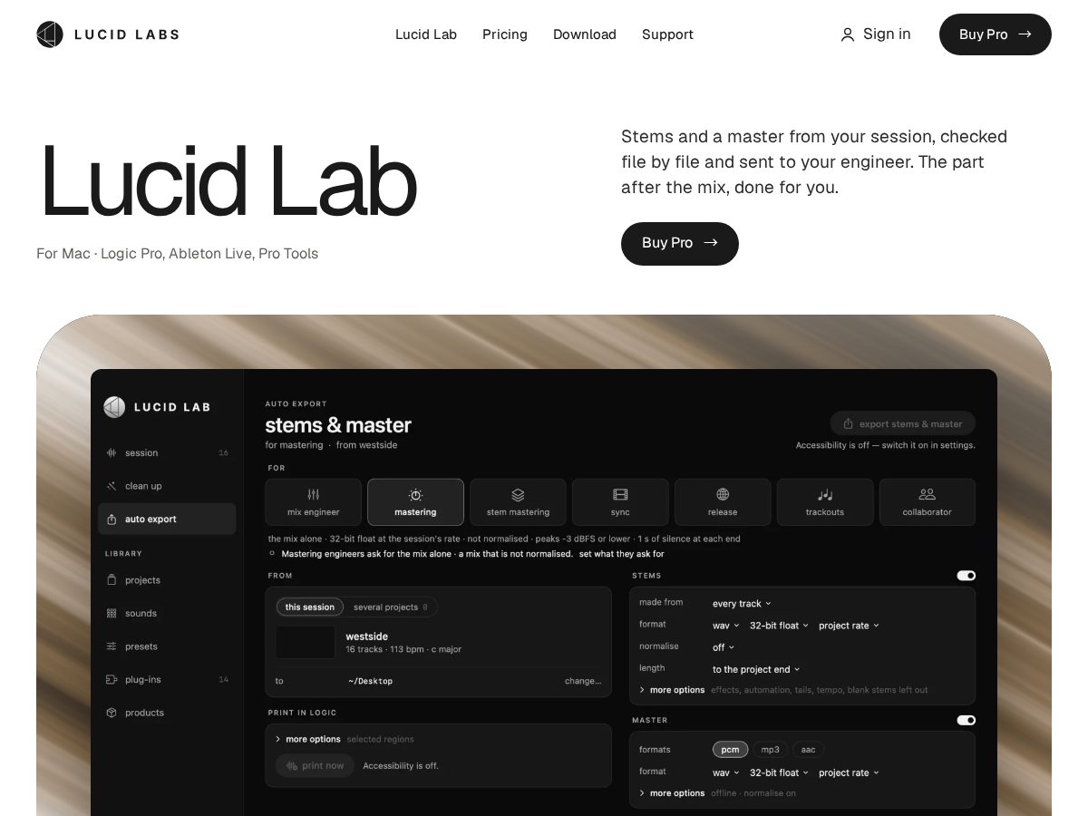 Landing-page snapshot of lucidlabsaudio.com