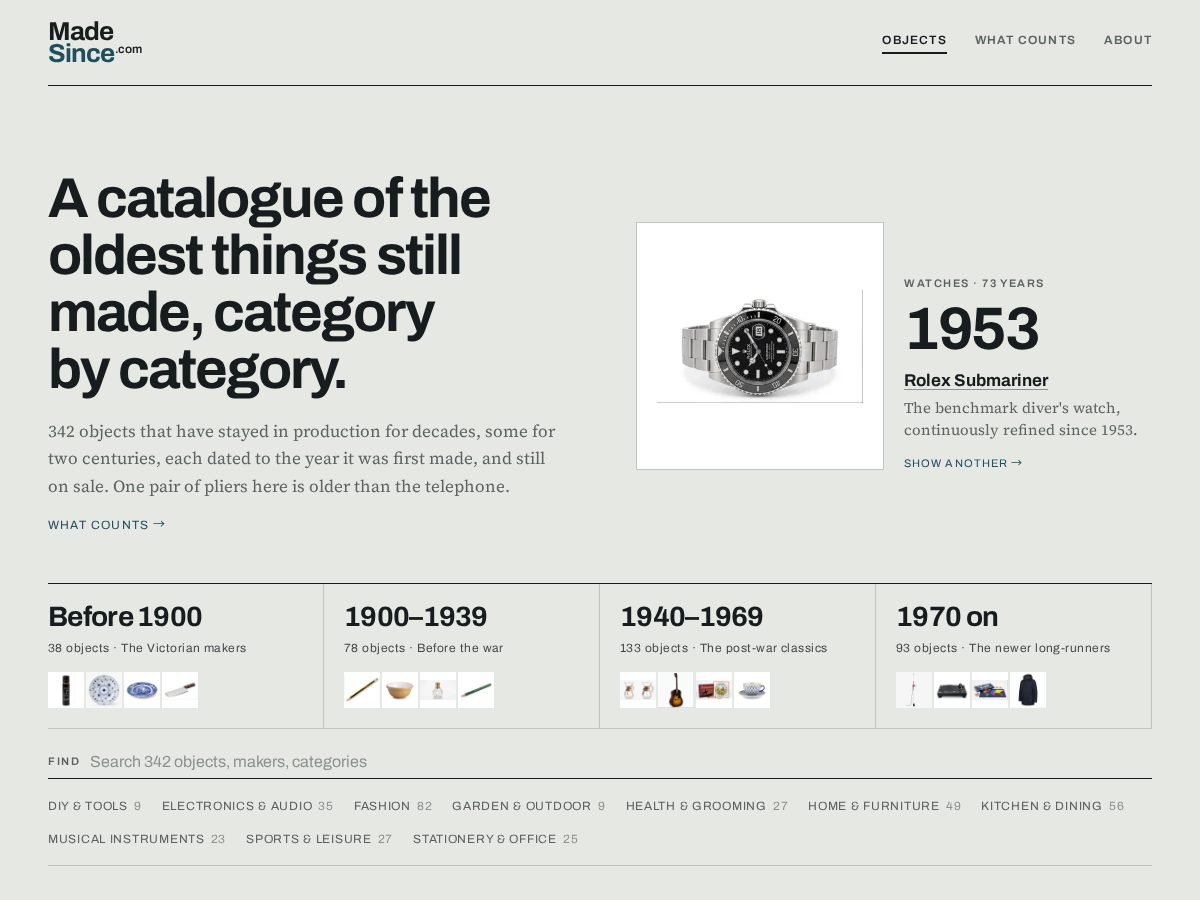 Landing-page snapshot of madesince.com
