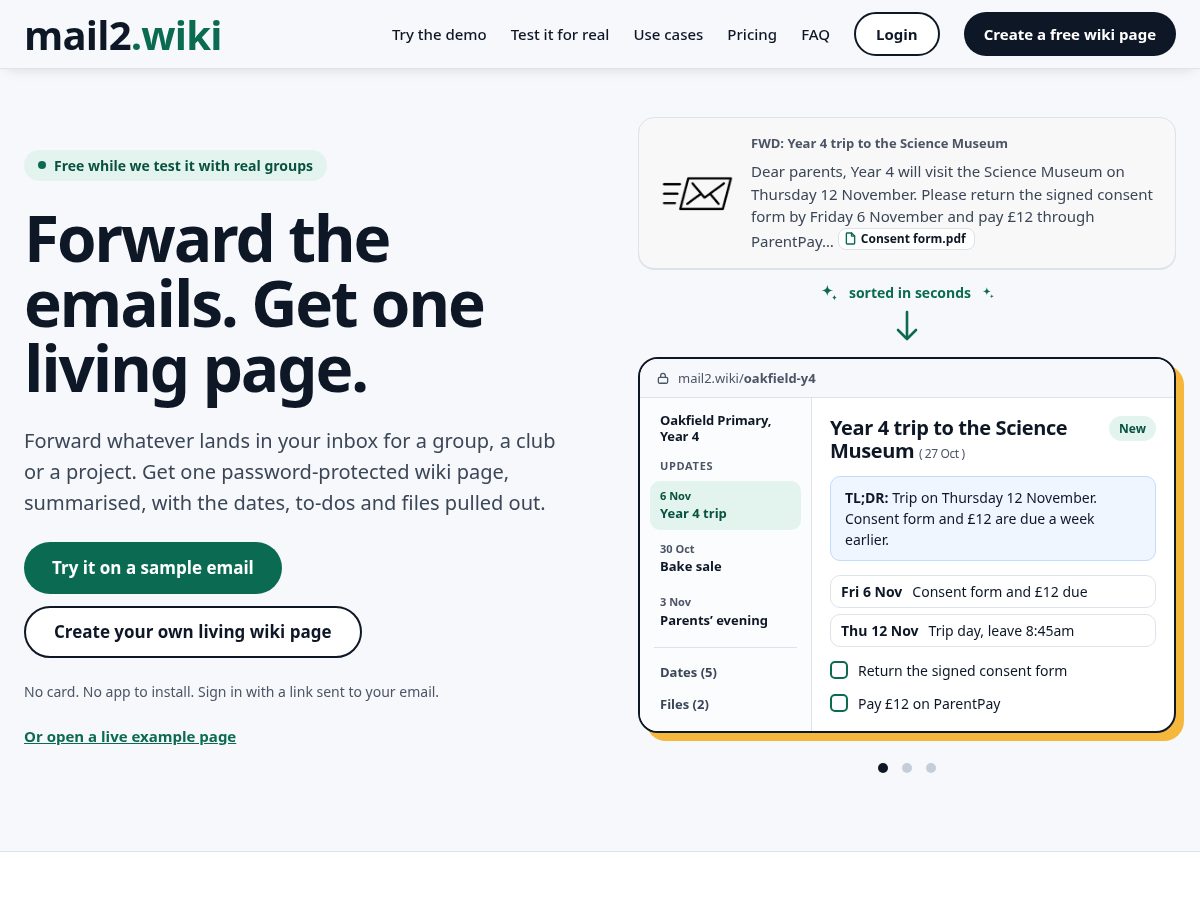 Landing-page snapshot of mail2.wiki