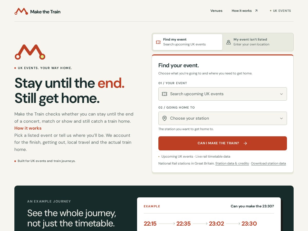Landing-page snapshot of make-the-train.com