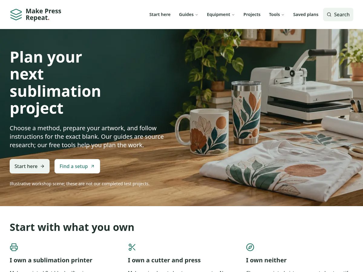 Landing-page snapshot of makepressrepeat.com