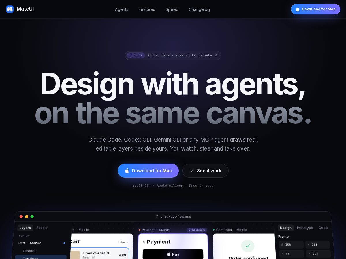 Landing-page snapshot of mateui.dev