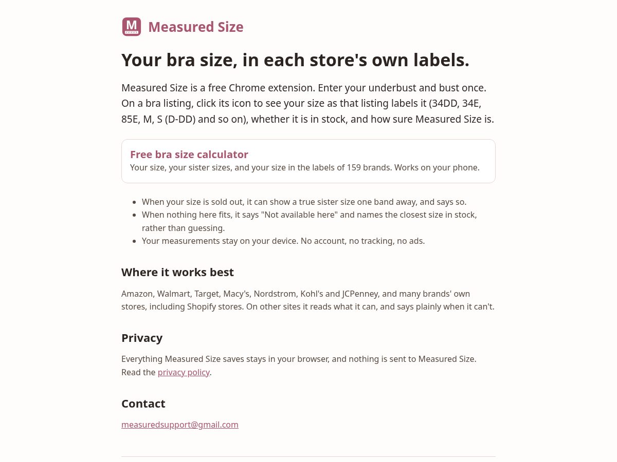 Landing-page snapshot of measuredsize.com