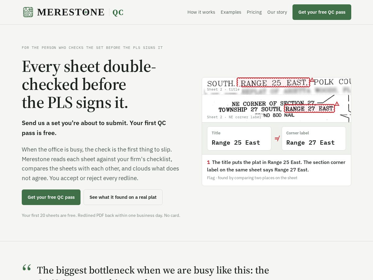 Landing-page snapshot of merestone.app