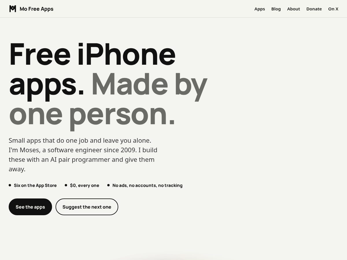 Landing-page snapshot of mofreeapps.com