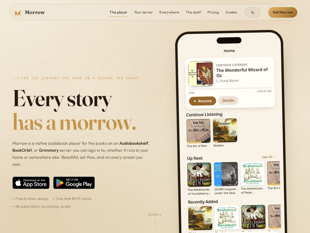 Landing-page snapshot of morrowplayer.app
