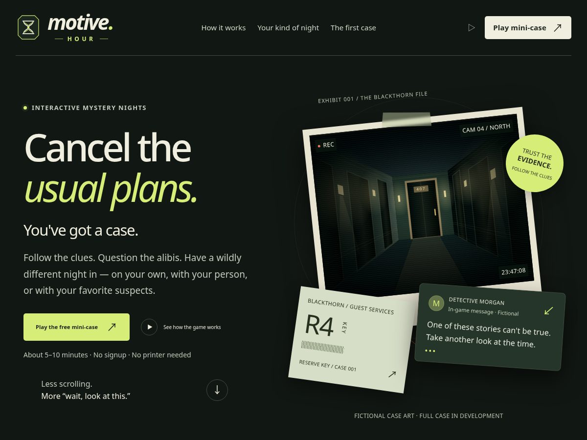 Landing-page snapshot of motivehour.com