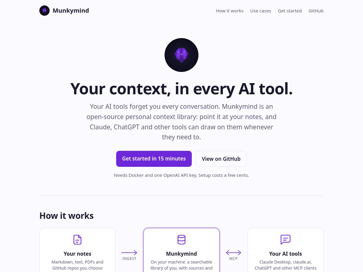 Landing-page snapshot of munkymind.dev