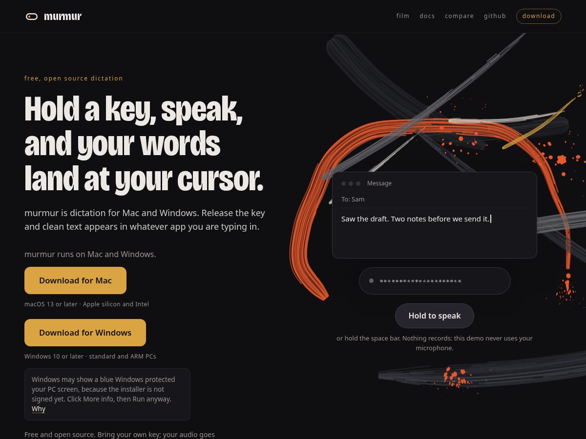 Landing-page snapshot of murmurapp.app