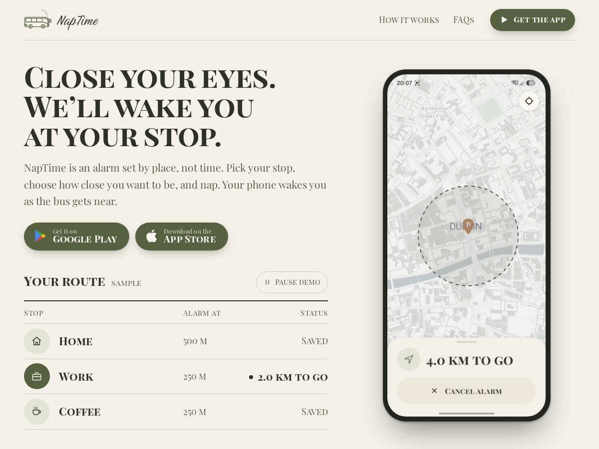 Landing-page snapshot of naptimealarm.app