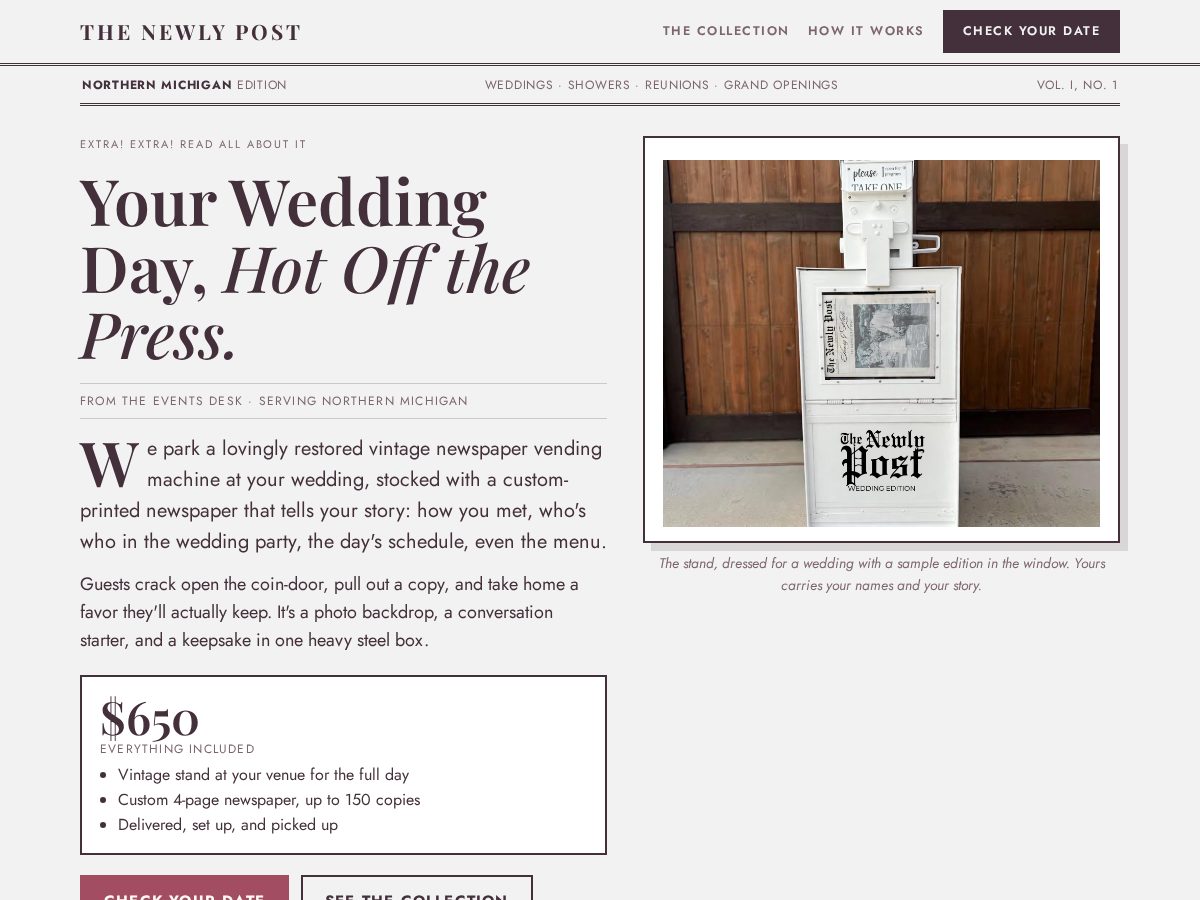 Landing-page snapshot of newlypost.com