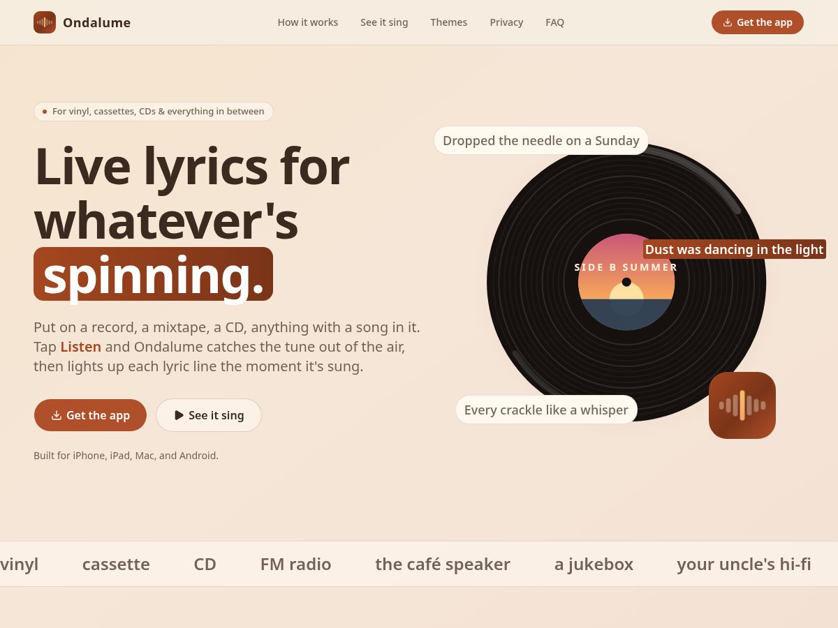 Landing-page snapshot of ondalume.app