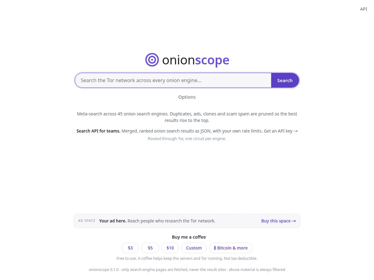 Landing-page snapshot of onionscope.com