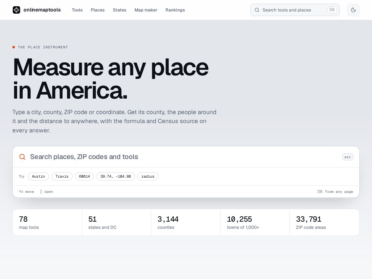 Landing-page snapshot of onlinemaptools.com