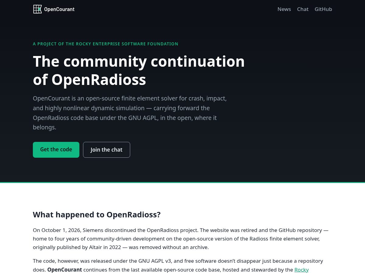 Landing-page snapshot of opencourant.org