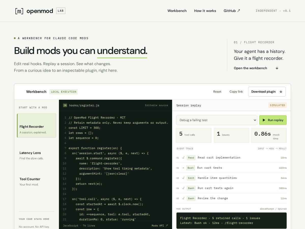 Landing-page snapshot of openmod.xyz