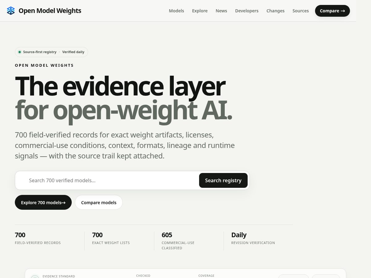 Landing-page snapshot of openmodelweights.com