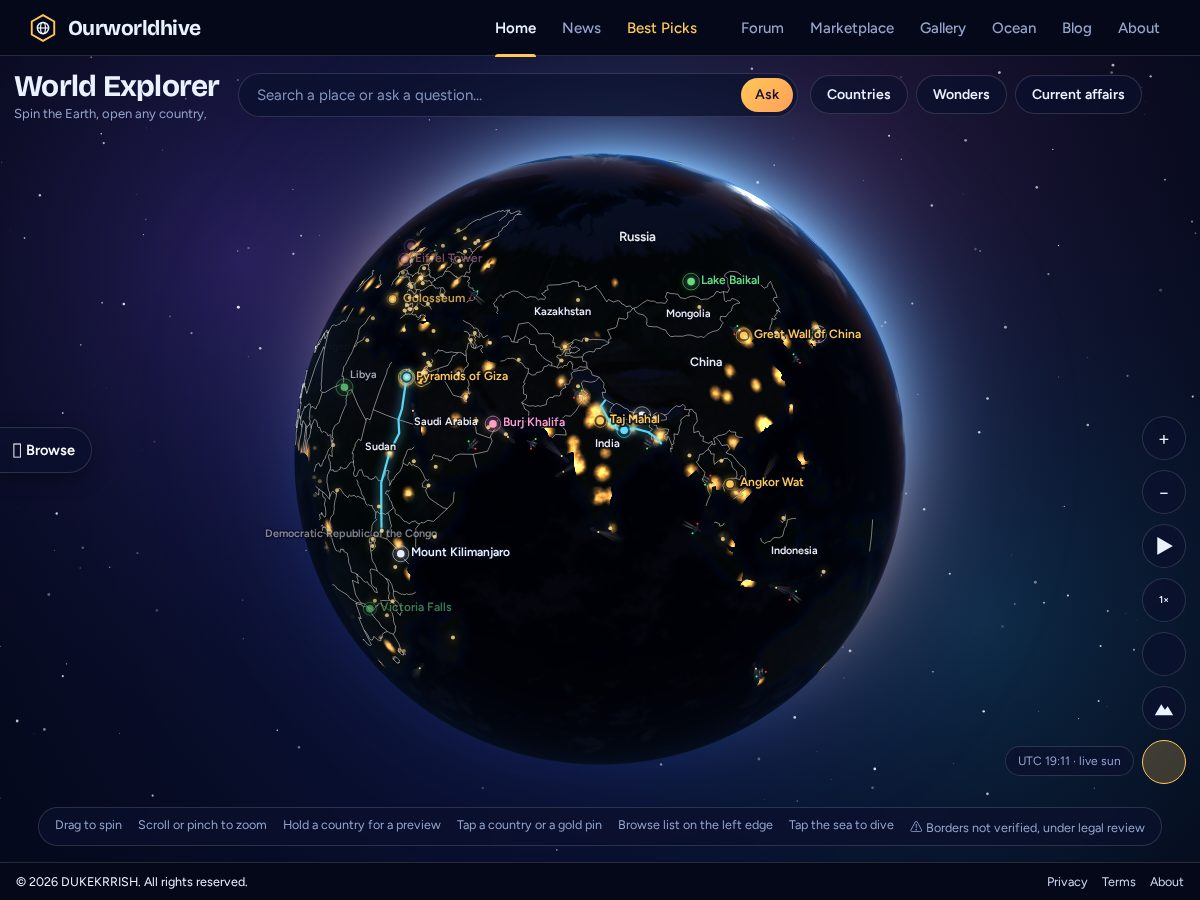 Landing-page snapshot of ourworldhive.com