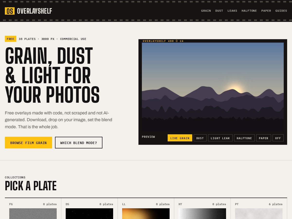 Landing-page snapshot of overlayshelf.com