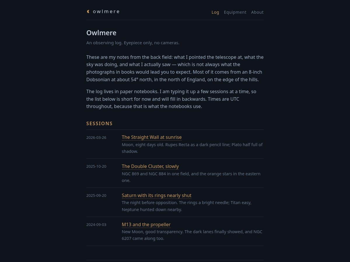 Landing-page snapshot of owlmere.com