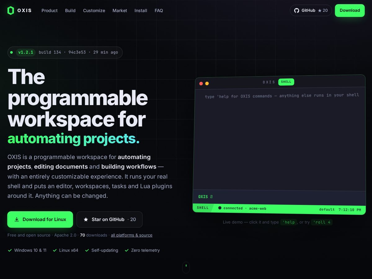 Landing-page snapshot of oxis.space