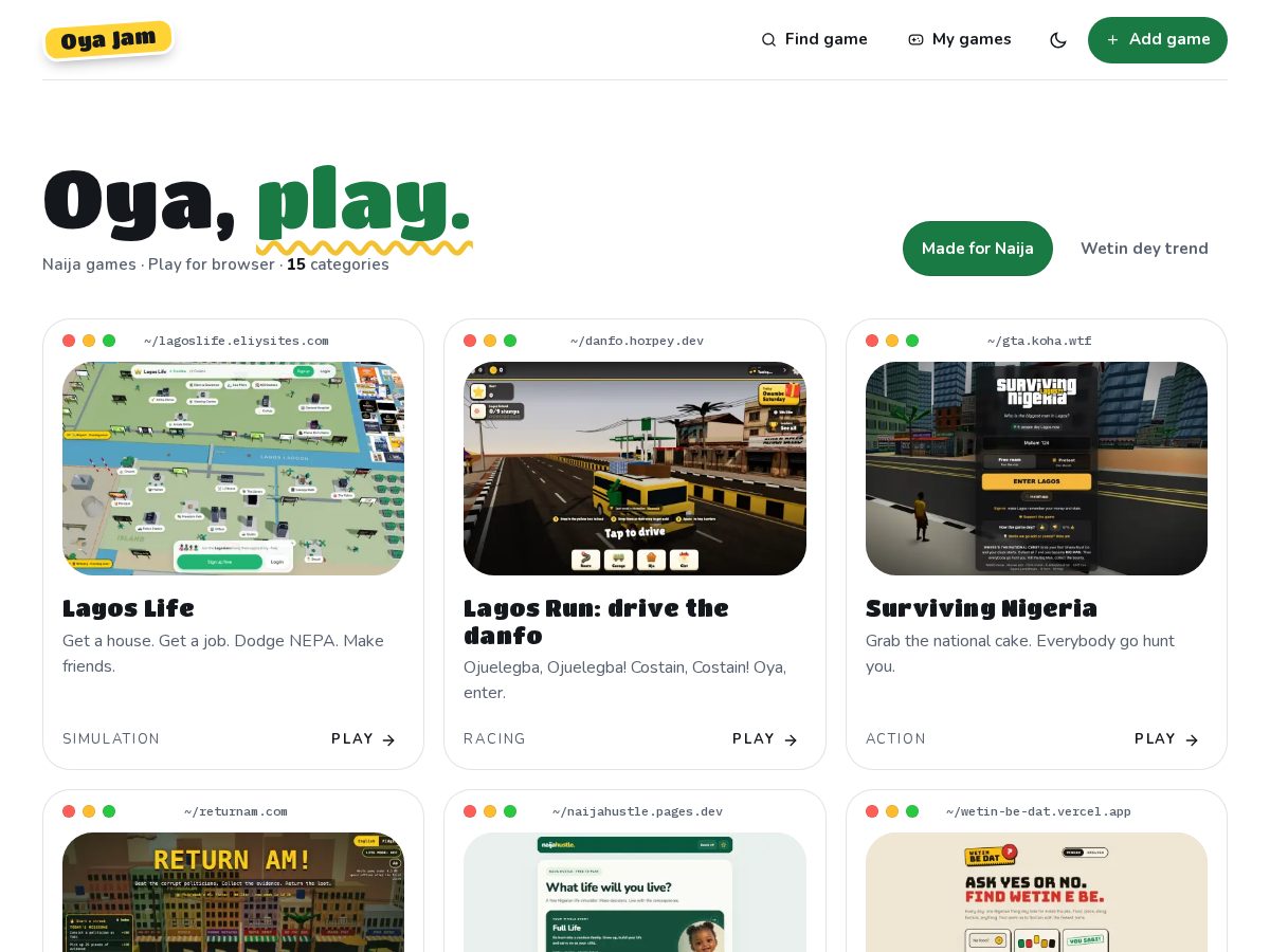 Landing-page snapshot of oyajam.com