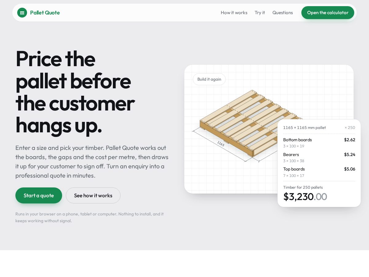 Landing-page snapshot of palletquoter.com