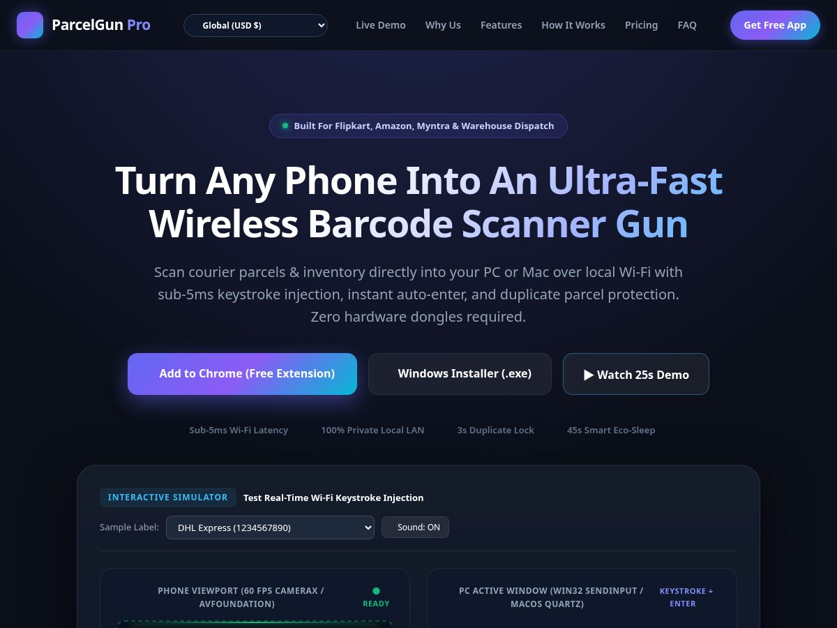 Landing-page snapshot of parcelgun.com
