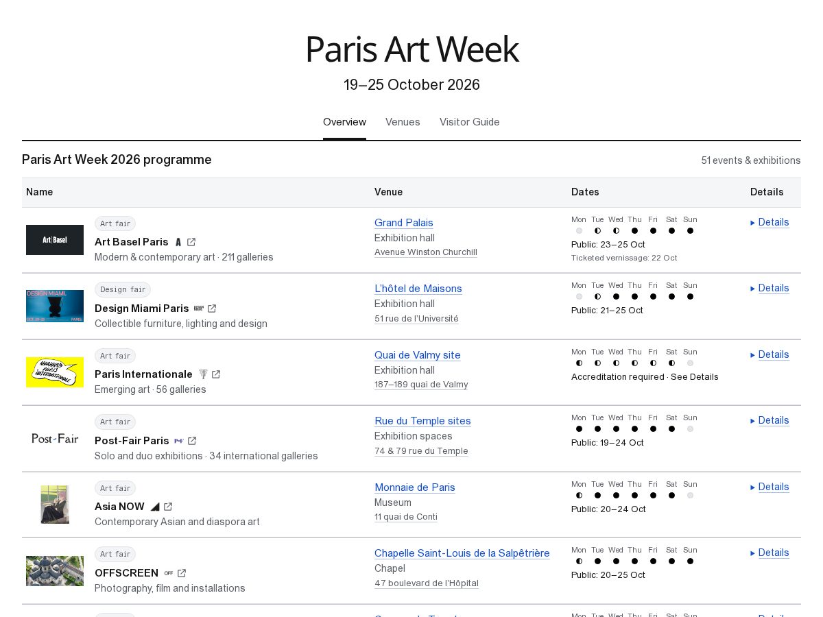 Landing-page snapshot of parisartweek.com