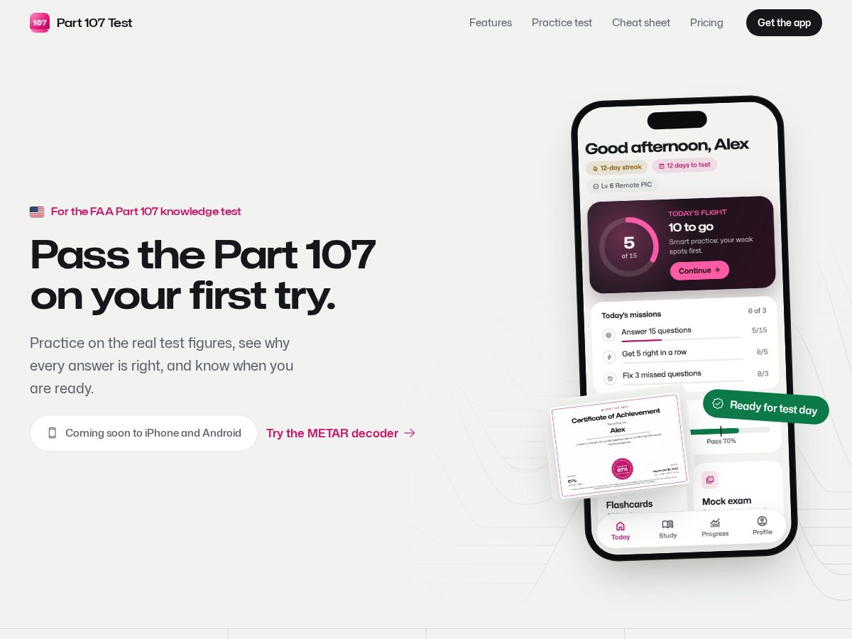 Landing-page snapshot of part107test.app