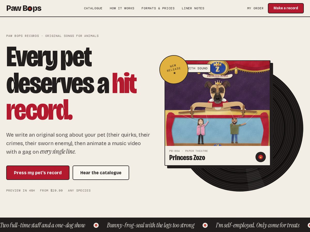 Landing-page snapshot of pawbops.com