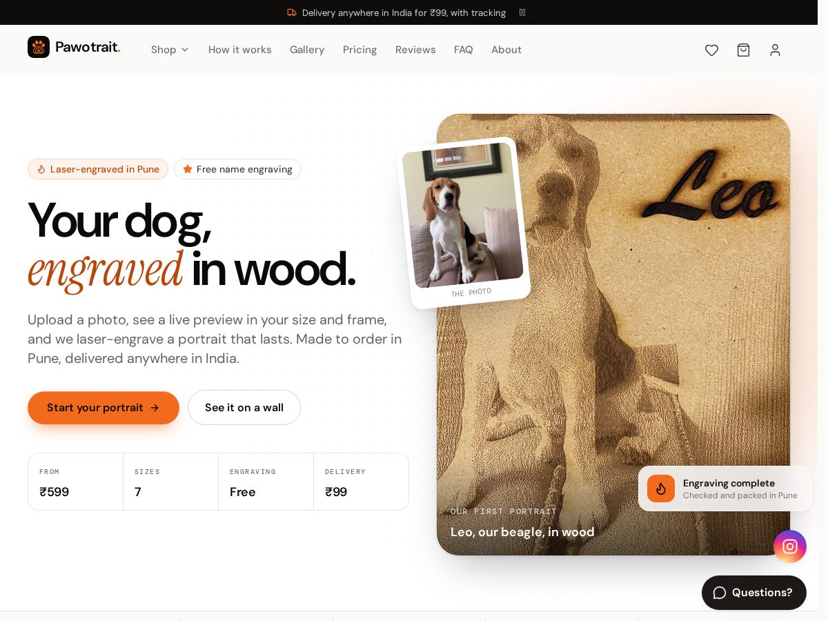 Landing-page snapshot of pawotrait.com