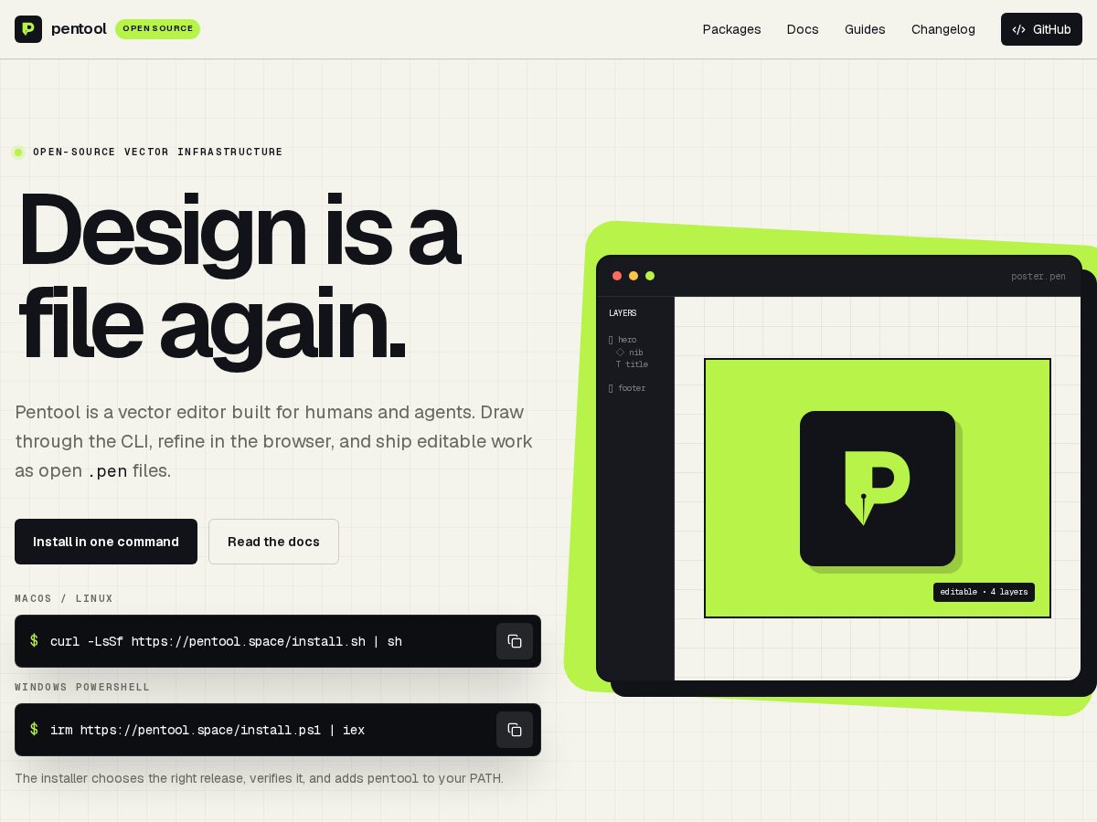 Landing-page snapshot of pentool.space