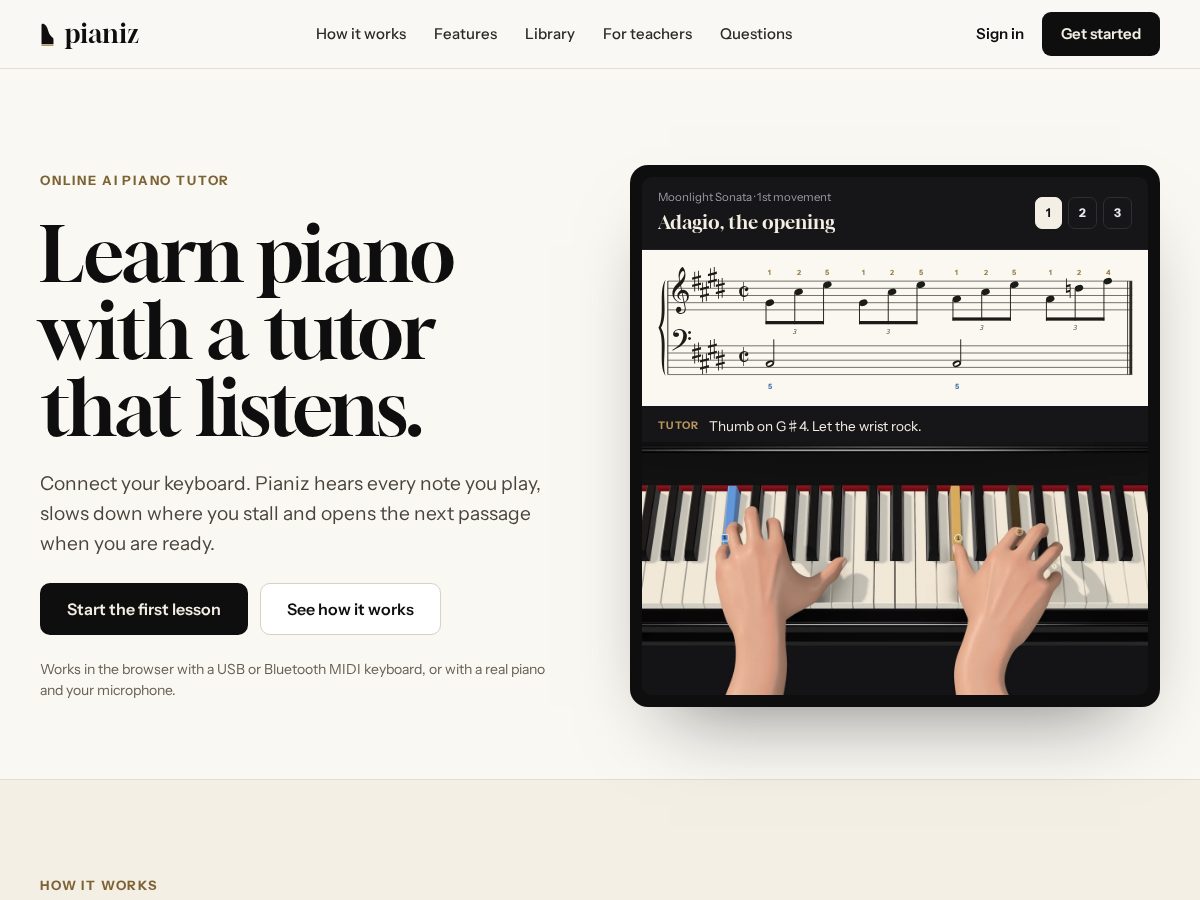 Landing-page snapshot of pianiz.com