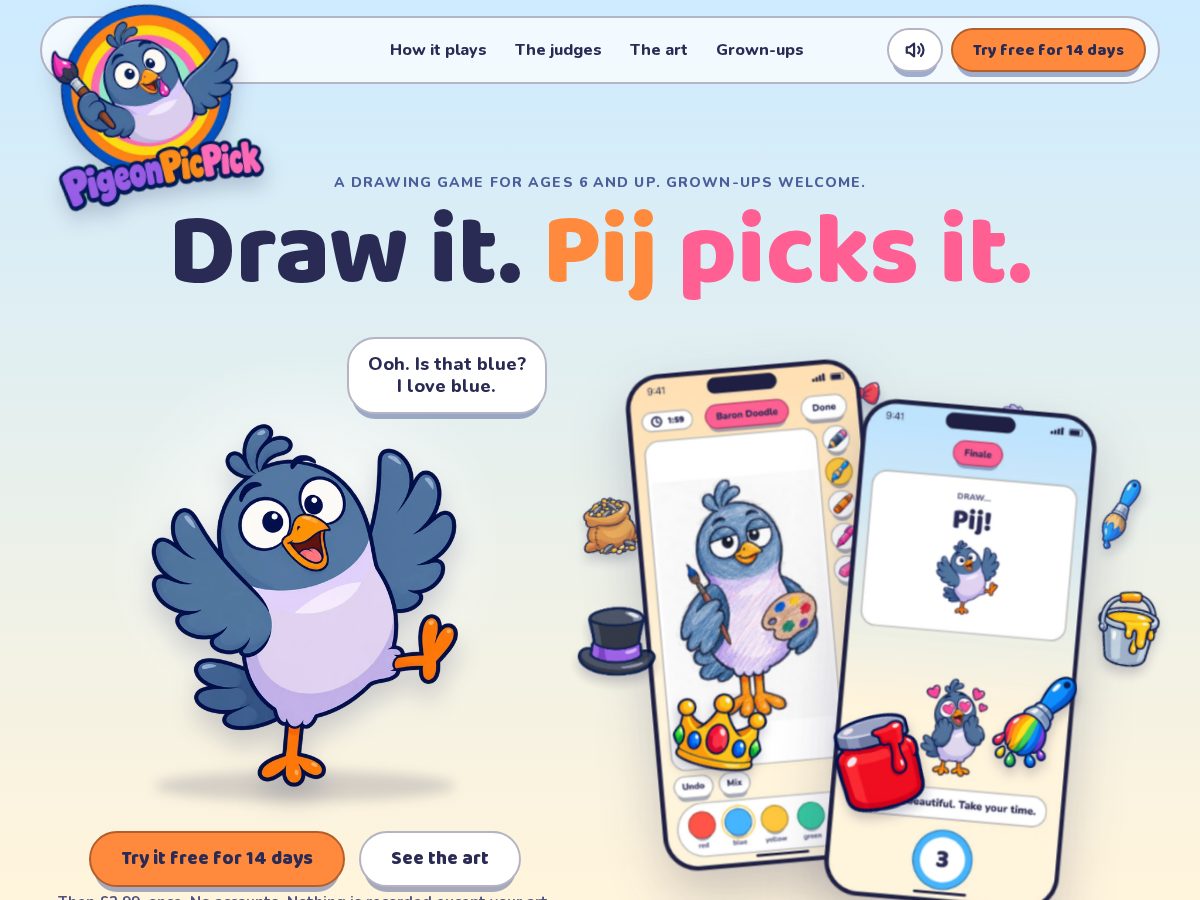 Landing-page snapshot of pigeonpicpick.app