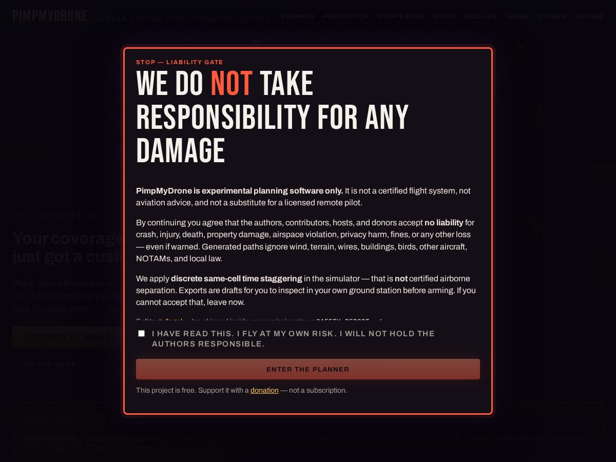 Landing-page snapshot of pimpmydrone.org