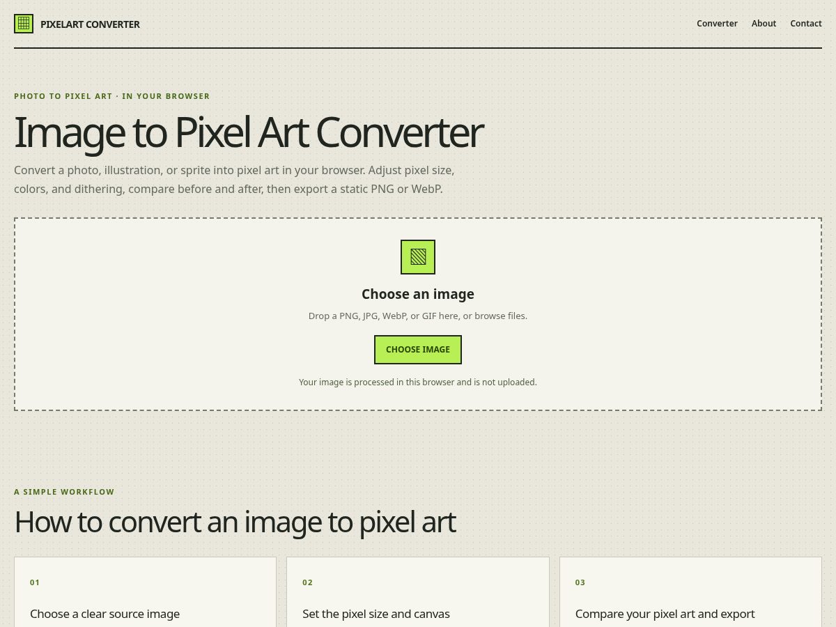 Landing-page snapshot of pixelartconverter.art