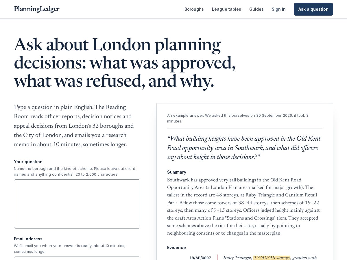 Landing-page snapshot of planningledger.app