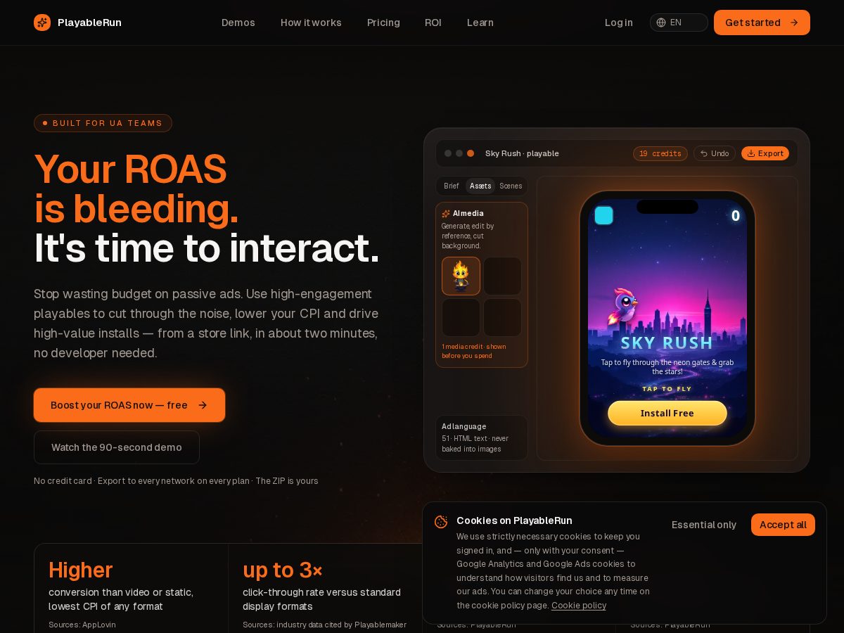 Landing-page snapshot of playablerun.app