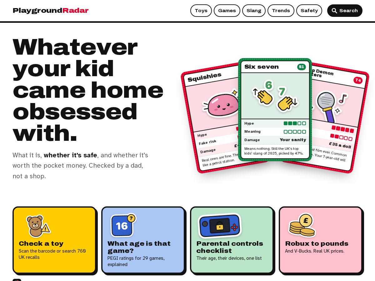 Landing-page snapshot of playgroundradar.com