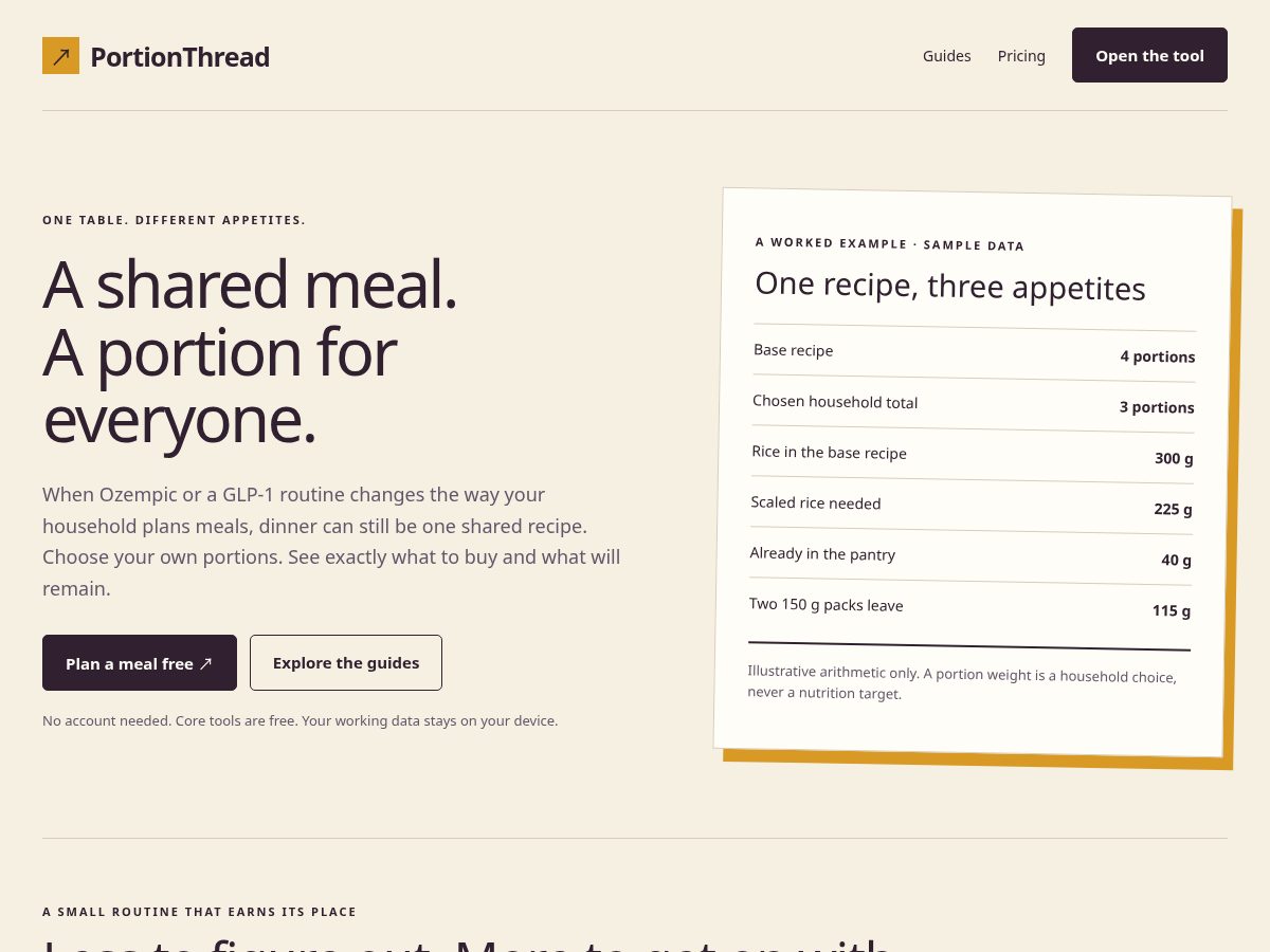 Landing-page snapshot of portionthread.com