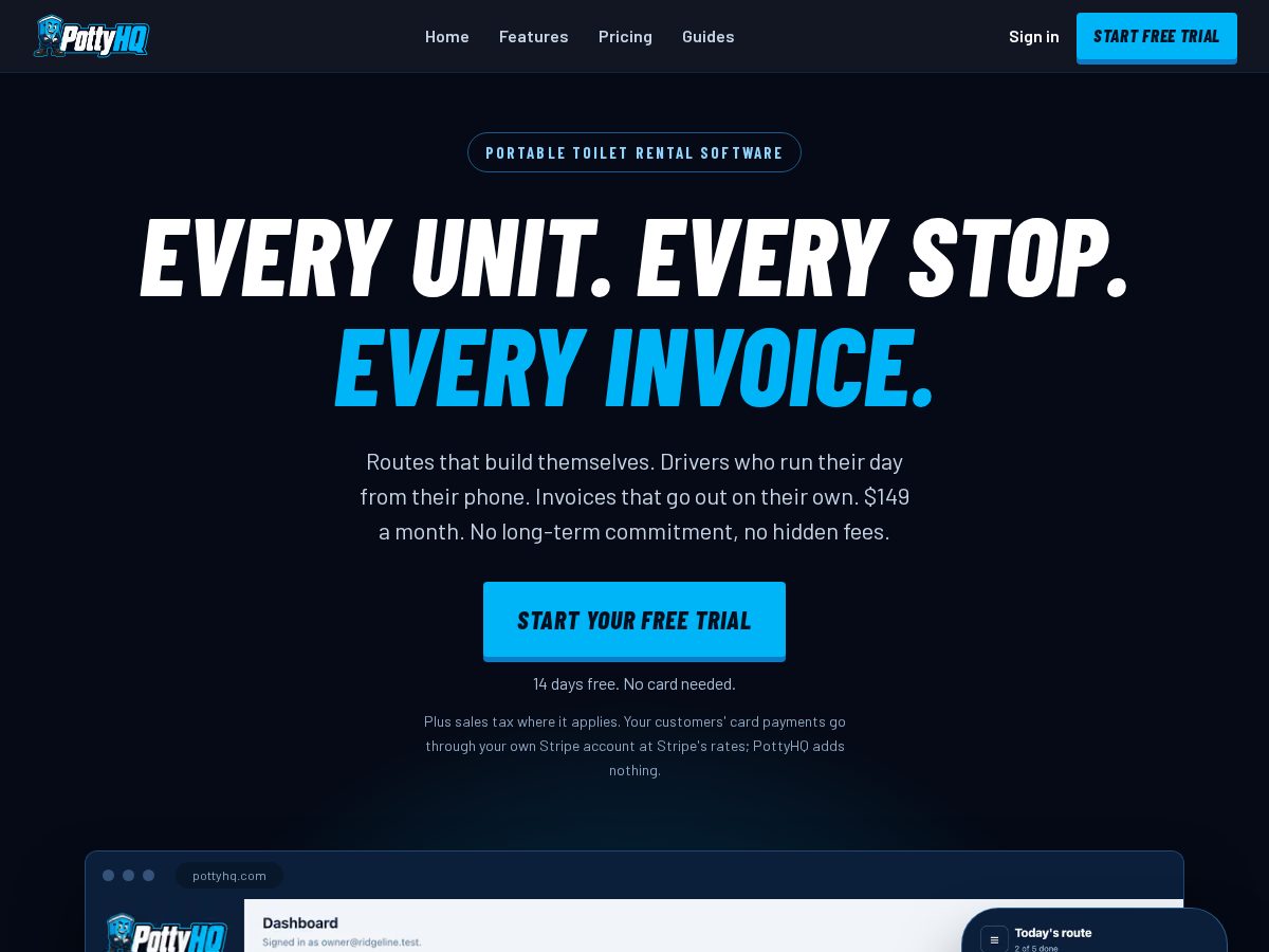 Landing-page snapshot of pottyhq.com