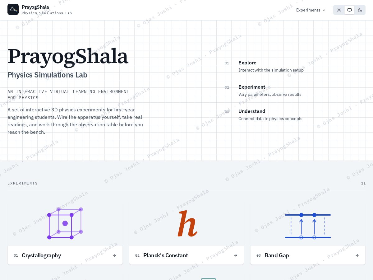 Landing-page snapshot of prayogshala.app